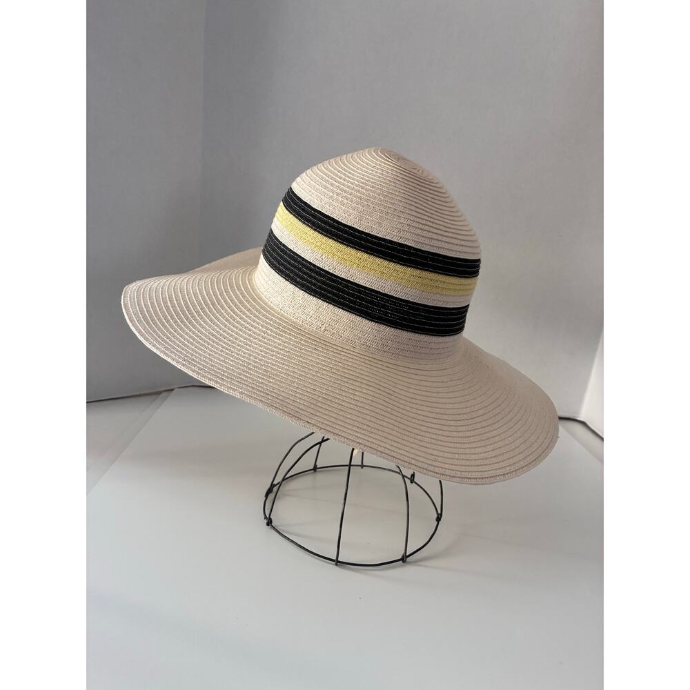 Broner Sun Hat Straw Wide Brimmed Black and Yellow Crown Border